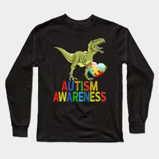 Dinosaurs With Heart Autism Awareness Long Sleeve T-Shirt